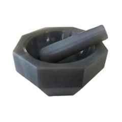 WKM 4 inch Agate Black Round Shape Mortar & Pestle Set