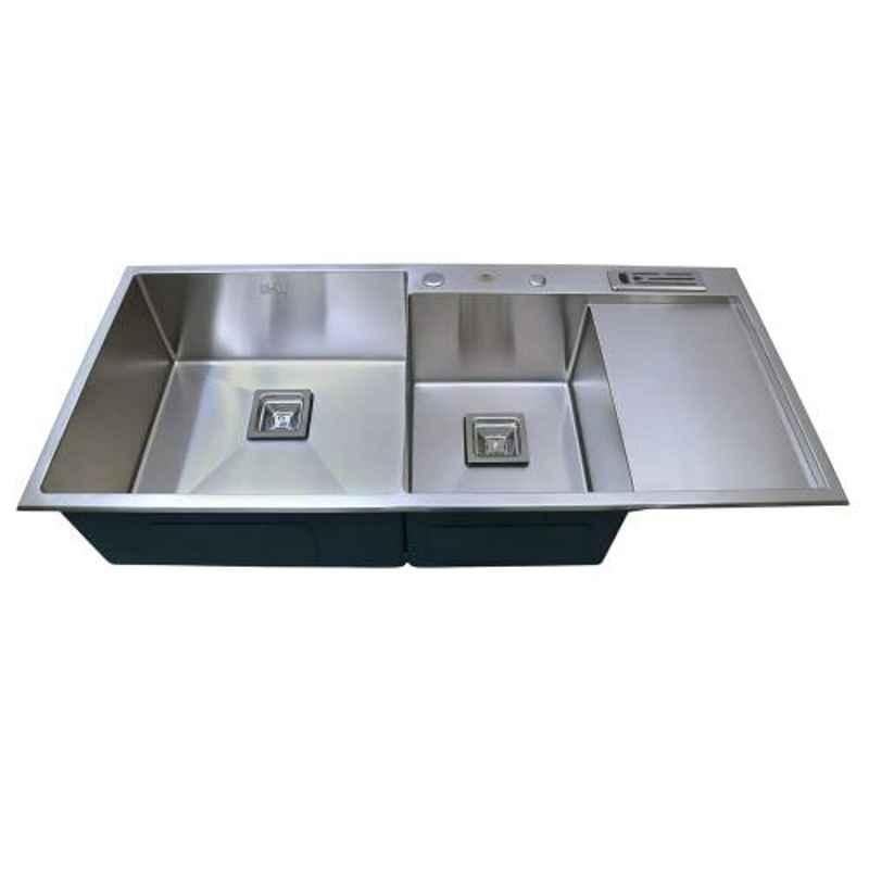 Crocodile 45x20x10 inch Stainless Steel Satin Finish Silver Double Bowl Kitchen Sink With Drainboard