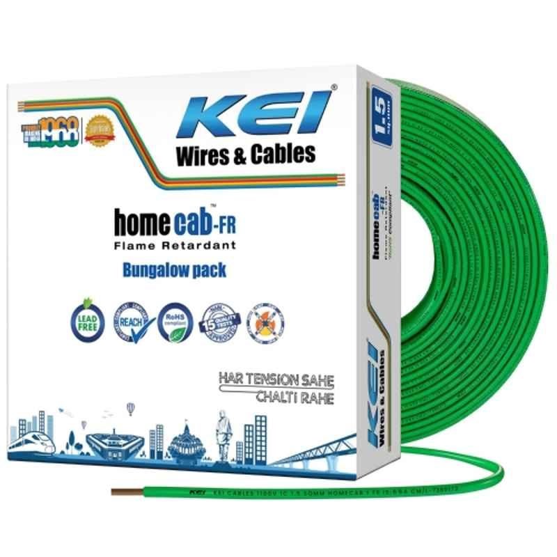 KEI Homecab 1.5 Sqmm 1 Core 99.97% Pure Copper Conductor FR PVC Insulated Cable for Domestic & Commercial Electrical Wiring (Green, 180 Meters)