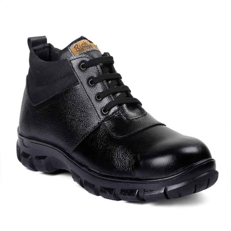 Rich Field SGS1124BLK High Ankle Black Leather Steel Toe Work Safety Boots, Size: 6