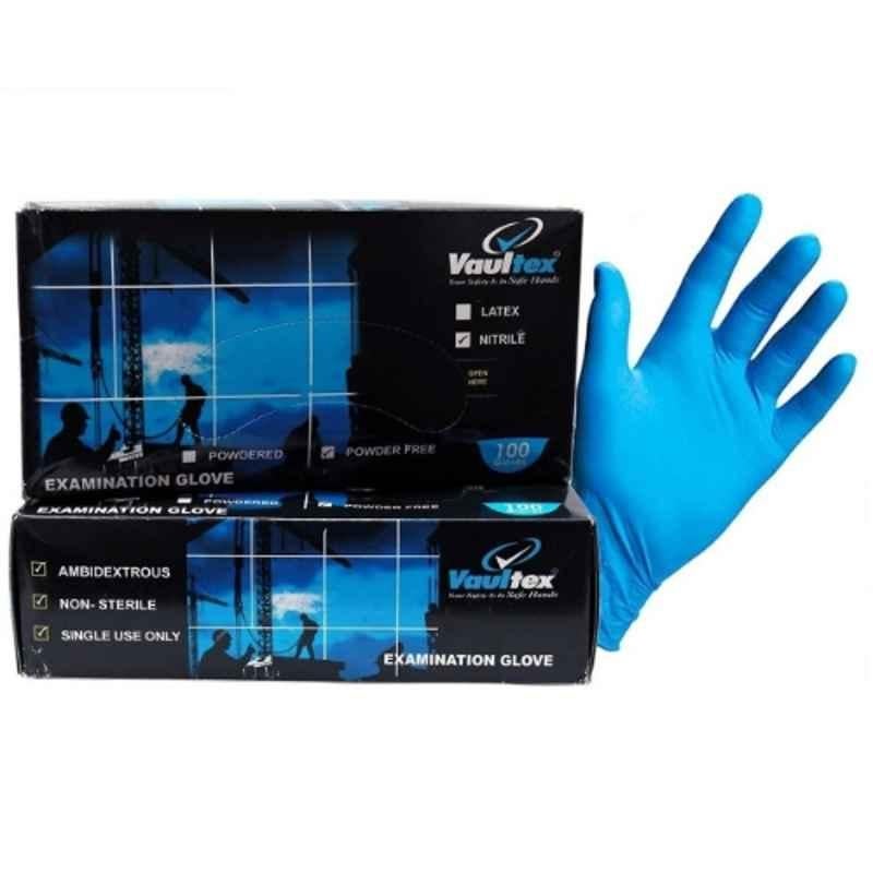 Vaultex 100 Pcs Nitrile Blue Powder Free Disposable Hand Gloves Box, MWJ, Size: L