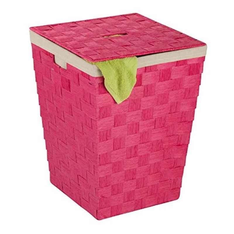 Honey-Can-Do 15x20 inch Pink Woven Laundry Hamper with Natural Cotton Liner & Lid, HMP-03731