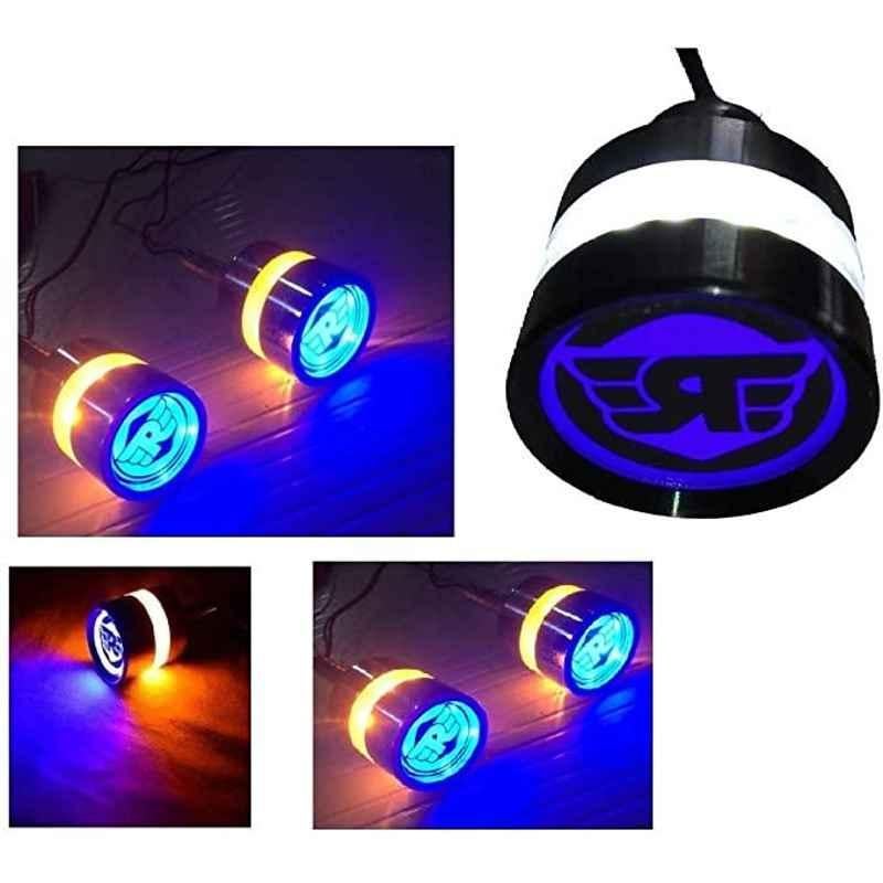 AOW Handle Bar End Dual Led Bike Turn Signal Indicator Light (Blue) for Royal Enfield Classic Desert Storm