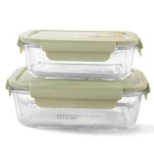 The Better Home 2 Pcs 410 & 680ml Borosilicate Glass Green Lunch Box Set