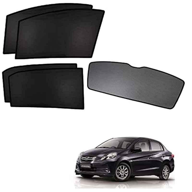 Kozdiko 5 Pcs Polyester Black Non Magnetic Window & Rear Sun Shades Set for Honda Amaze Old