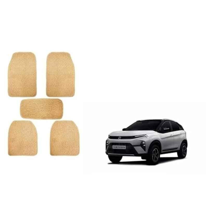 Kozdiko 5 Pcs Beige Heavy Duty Anti-Slip Noodle Nomad Style Car Floor Mat Set for Tata Nexon Facelift (2023-Present)