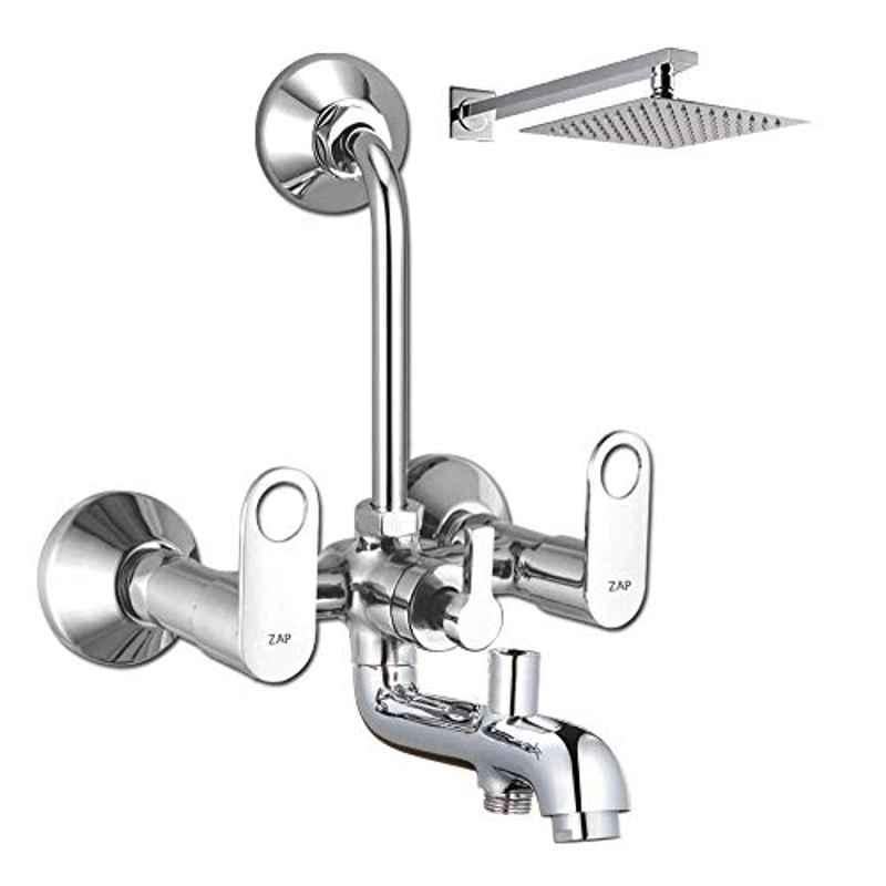ZAP GEO3 Brass Wall Mixer with Overhead Shower System Set & 125mm Long Bend Pipe