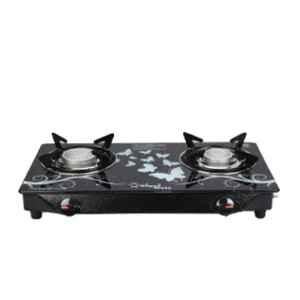 Sigri-Wala Surya Prime Cook 2 Burner Toughened Glass Black Manual Gas Stove with Fry Pan