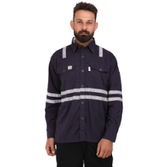Club Twenty One Workwear Port Flame Cotton Pyrovatex Navy Blue Safety Shirt, 3004, Size: M