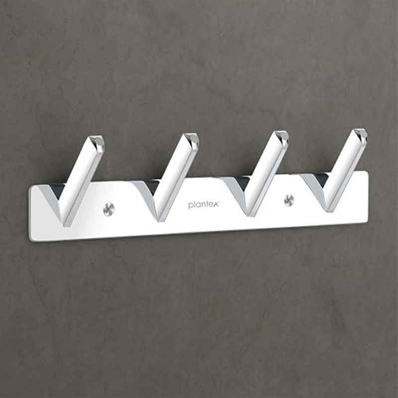 Plantex 4 Hooks Stainless Steel PVD Black Wall Hooks for Hanging Cloth/Towel Hangers/Bathroom Robe Hooks/Door Hangers/Round Wall Hook/Hook Rail for Hanging Keys (Pack of 2)- APS-5998-BLCK-SQUR-4-HOOK-HOOK-RAIL-PK-2