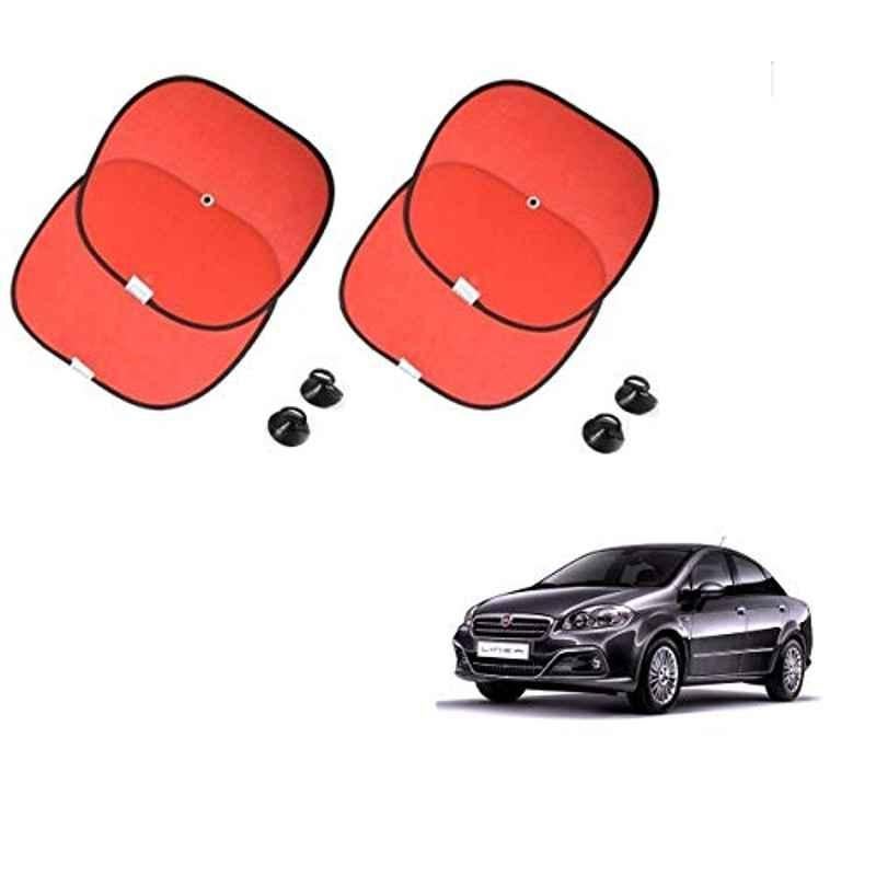 Kozdiko 4 Pcs Nylon & Metal Red Car Window Sun Shade Set for Fiat Linea