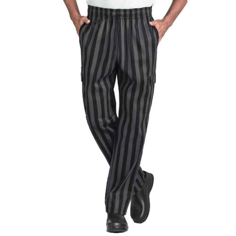 Superb Uniforms Polyester & Cotton Grey & Black Utility Striped Cargo Chef Pant, SUW/BGrystp/CP019, Size: 34 inch