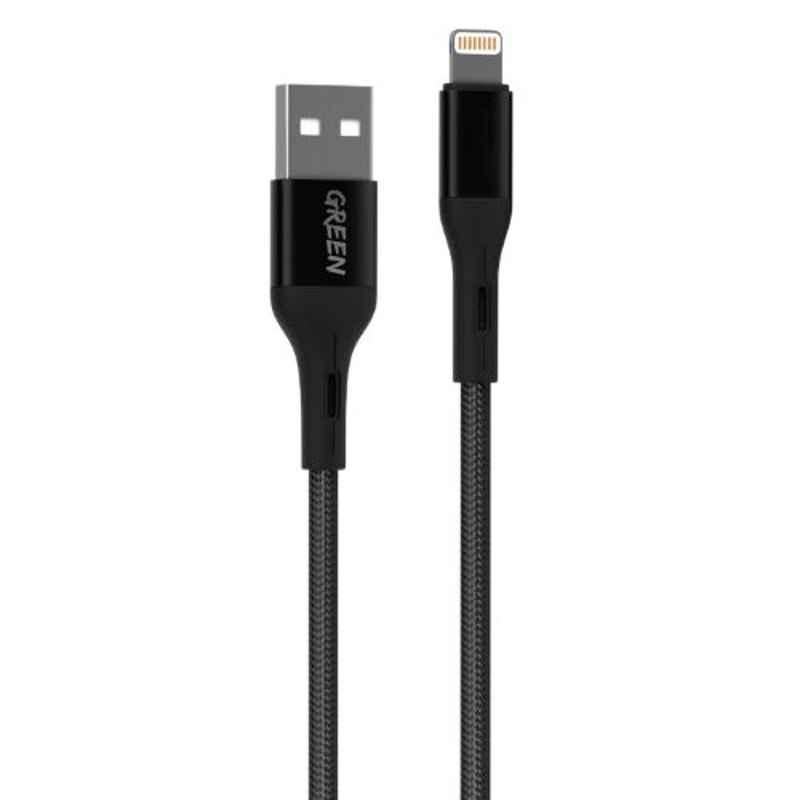 Green Lion 2A 3m Black Braided Lightning Cable, GNBCIPBK3M