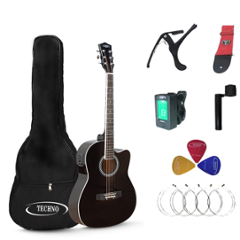 Techno 39 inch Spruce & Linden Wood Black Right Hand Orientation Acoustic Guitar, RJ-10239CG