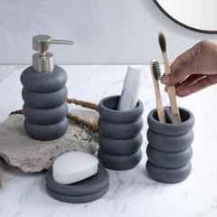 Plantex Resin Bathroom Accessories Set/Soap Holder for Bathroom/Toothbrush Holder/Tumbler Holder/Liquid Soap Dispenser 4 Pcs Grey, xY-PS-001