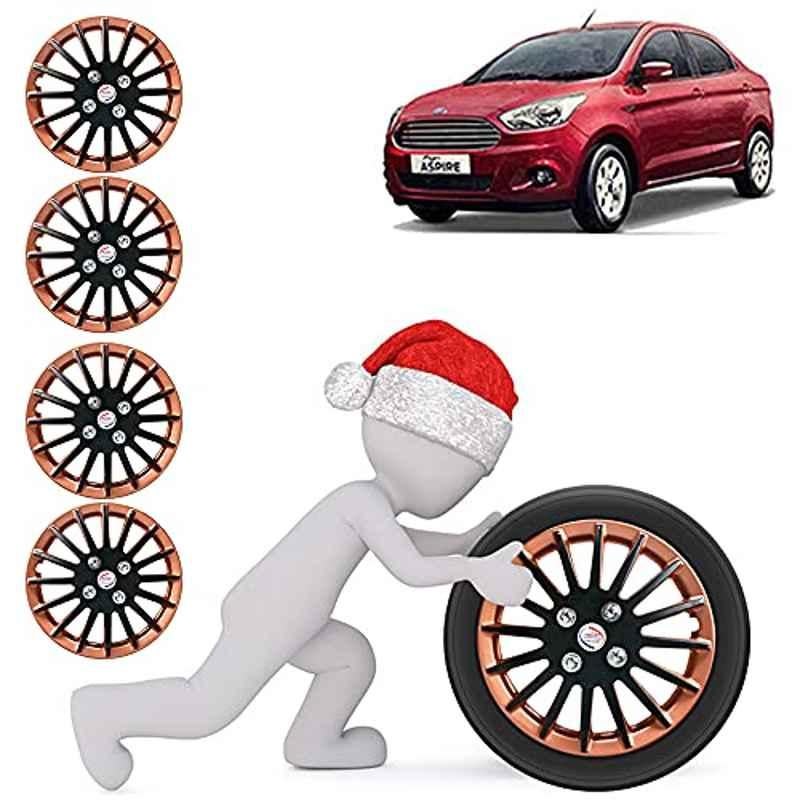 Auto Pearl 4 Pcs 14 inch ABS Copper & Black Press Fitting Wheel Cover Set for Ford Figo Aspire