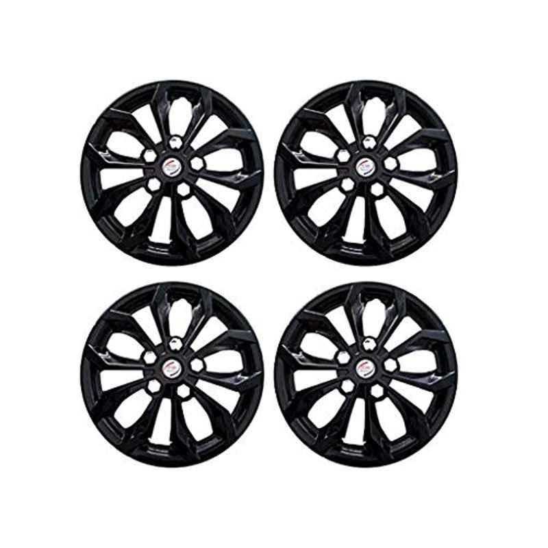 Auto Pearl 4 Pcs 15 inch Black High Grade ABS Press Type Hubcap Wheel Cover Set with Retention Ring for All Cars