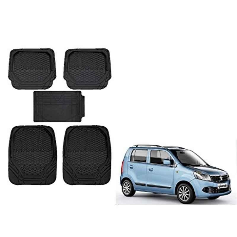 Kozdiko 8855TW 5 Pcs Rubber Black Rubber Car Mat Set for Maruti WagnoR