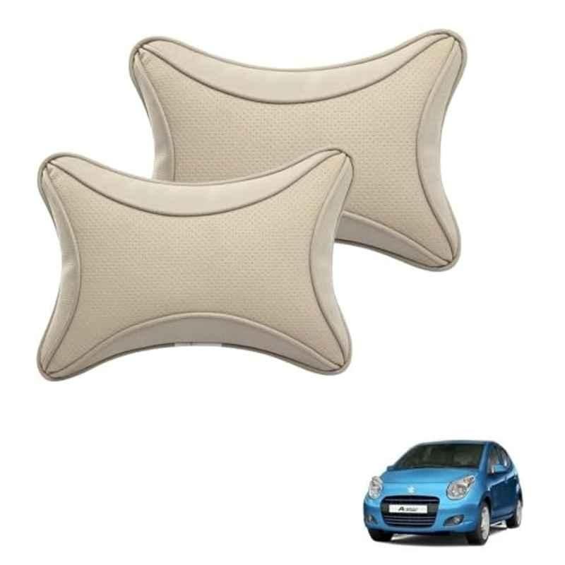 Kozdiko 2 Pcs Memory Foam & Polyester Beige Dots Car Neck Rest Pillow Set for Maruti Suzuki A-Star, XNVJVHGJFH16