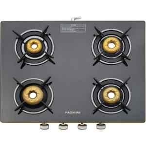 Padmini 4 Burner Stainless Steel Black Automatic Ignition Glass Top Gas Stove, 4 GT Gold Auto