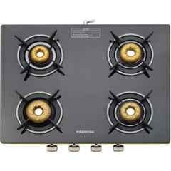 Padmini 4 Burner Stainless Steel Black Automatic Ignition Glass Top Gas Stove, 4 GT Gold Auto