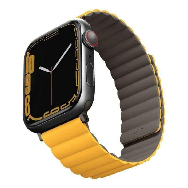 Uniq Revix Silicone Mustard & Khaki Reversible Magnetic Strap for Apple Watch 45, 44 & 42mm