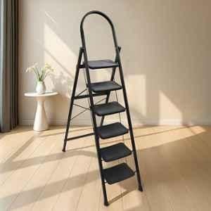 Plantex Hercules Pro 6-Step Foldable Ladder for Home with 150kg Load Capacity/Heavy-Duty Steel Ladder/Anti-Slip Wide Step/Strong, Stable & Multi-Purpose Black