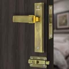Plantex Heavy Duty Door Lock Bathroom Door Lock/Mortise 8inch Keyless Plate Handle Set for Home/Bathroom/Store Room/Balcony/Office with Baby Latch 8116, Antique Brass & PVD Gold