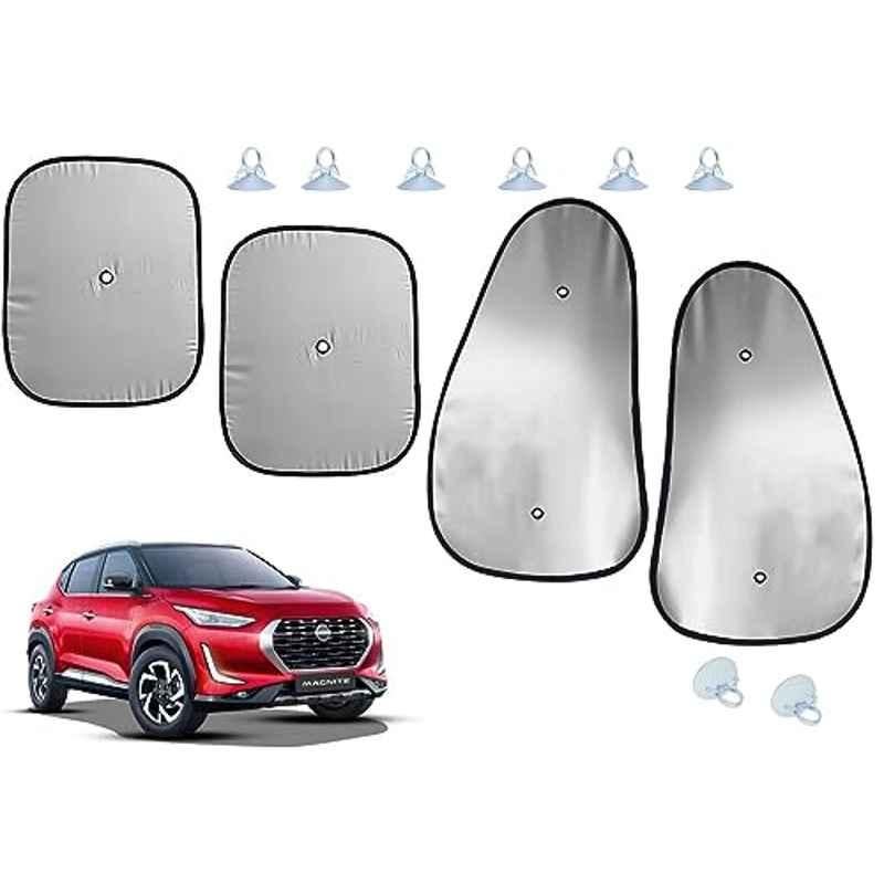 Auto Pearl 4 Pcs Polyester Black & Silver Window Side Sun Shade Set for Nissan Magnite