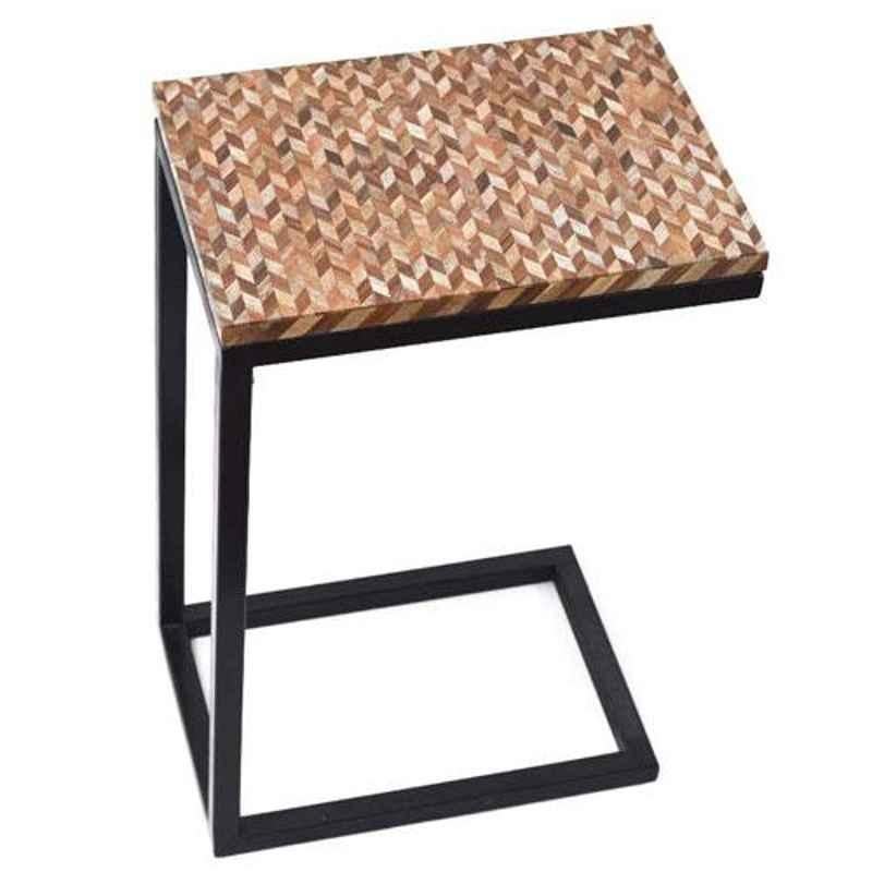 Casa Decor Checkered Blend Wooden C Table for Bedside Portable Table, CDFRT0015