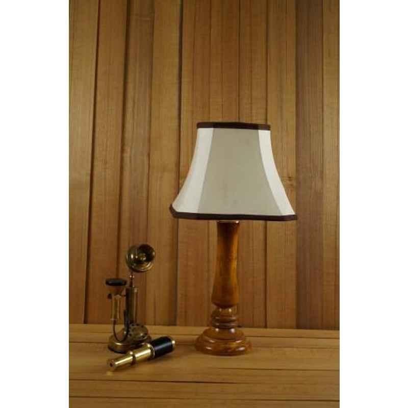 Tucasa Mango Wood Tan Table Lamp with 10 inch Polycotton Off White Square Shade, WL-211