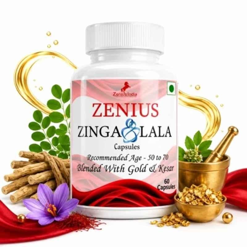 Zenius India 60 Pcs Zinga Lala Capsule with Swaran Bhasma, Abhrak Bhasma, Tribang Bhasma for 50-70 Recommended Age
