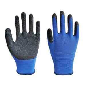 Brala Nylon Blue & Black Palm Coated Cut Resistant Safety Hand Gloves, Size: Medium (Pack of 120)
