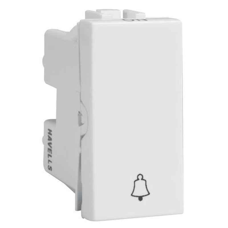 Havells Coral 10A Polycarbonate Pure White NDN Bell Push Switch, AHCSBXW100