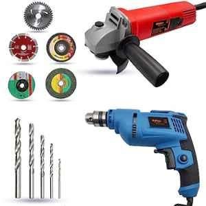 Walkers 800W Angle Grinder, 500W 10mm Drill Machine, 5 Pcs Wheel & 5 Pcs Drill Bits Combo, WKCB441
