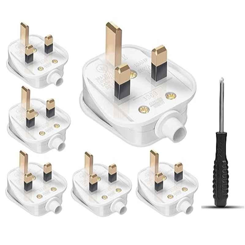13A 3 Pin 250V PP & Copper White Fused Plug