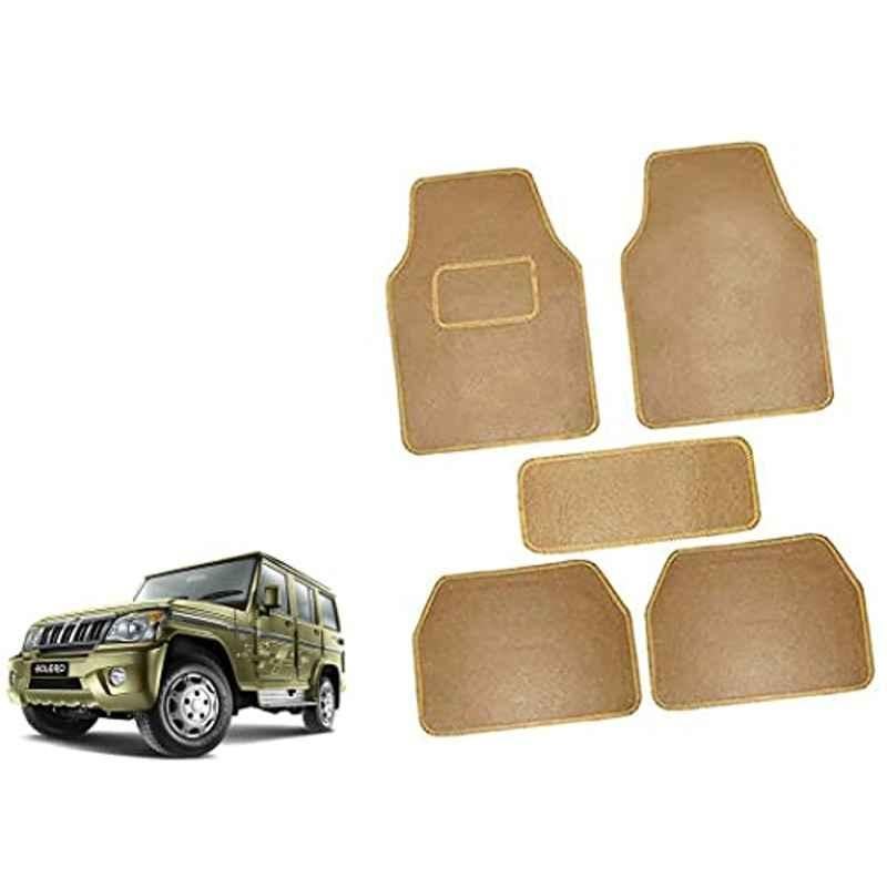 Auto Pearl 5 Pcs Polyester Beige Car Floor Carpet Set for Mahindra Bolero 2011-2019