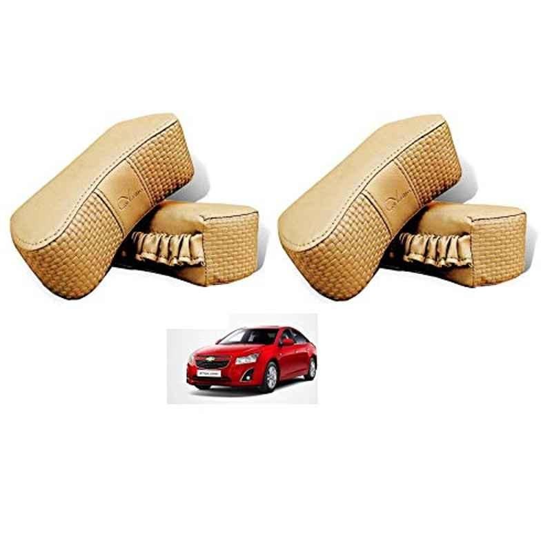 Kozdiko 4 Pcs CV Designer Beige Leatherite Neck Rest Car Cushion Pillow Set for Chevrolet Cruze
