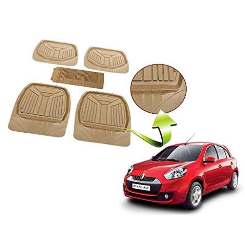 Kozdiko 5 Pcs Rubber Beige 3G Rubber Mat Set for Renault Pulse