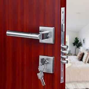 Voltizi Rose Stainless Steel Matt Finish 4 Latches Mortise Door Lock Handle Set with 3 Computer Keys, MG301