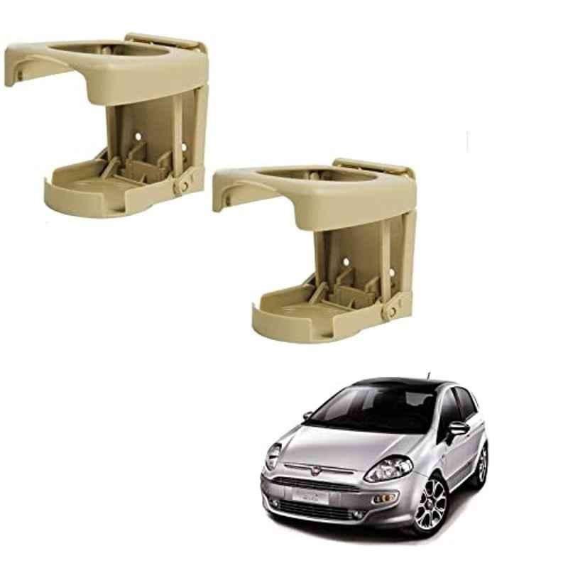 Kozdiko Plastic Beige Foldable Car Drink Holder for Fiat Punto Evo (Pack of 2)