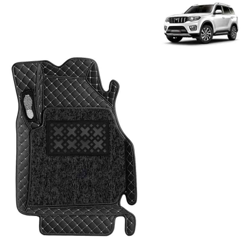 Kingsway 4 Pcs Premium 7D 100% Waterproof & Washable PU Leatherette Classic Black Car Floor Mat Set for Mahindra Scorpio N 6 Seater 2022 Onwards All Model