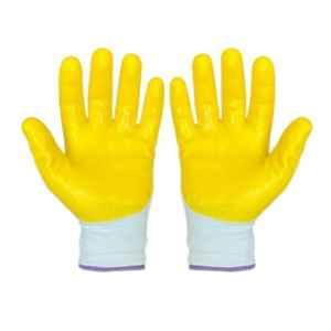 Swavind Nylon Yellow Jurccy Cuff Nitrile Coated Hand Safety Gloves, Size: Free (Pack of 35)