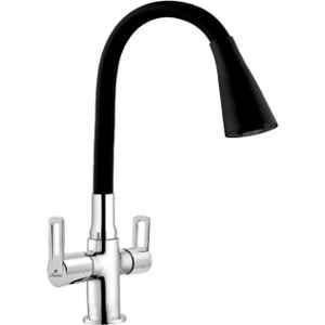 Cliquin Oxy Brass Chrome Deck Mounted Center Hole Basin Mixer with Black Dual Flow Flexible Spout