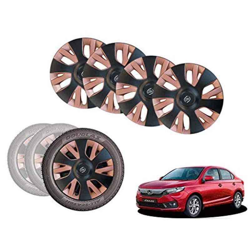 Auto Pearl 4 Pcs 14 inch Black & Copper ABS Press Type Hubcap Wheel Cover Set with Retention Ring for Honda Amaze2018