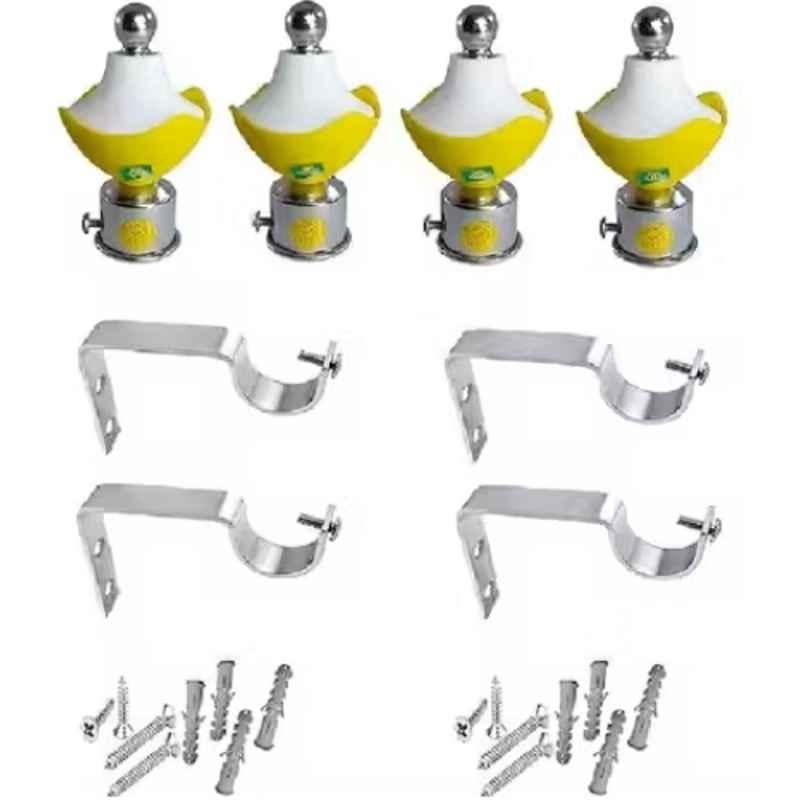 Ojass 10x5cm Plastic & Stainless Steel Yellow Curtain Bracket with Support Clamp, KB04YLW (Pack of 4)
