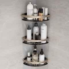 Plantex Self Adhesive Corner Shelf for Bathroom Wall/Aluminium & Stainless Steel Corner Rack/Storage Organizer/Bathroom Accessories Set- (Pack of 3) 8x8 inch, Satin & Black