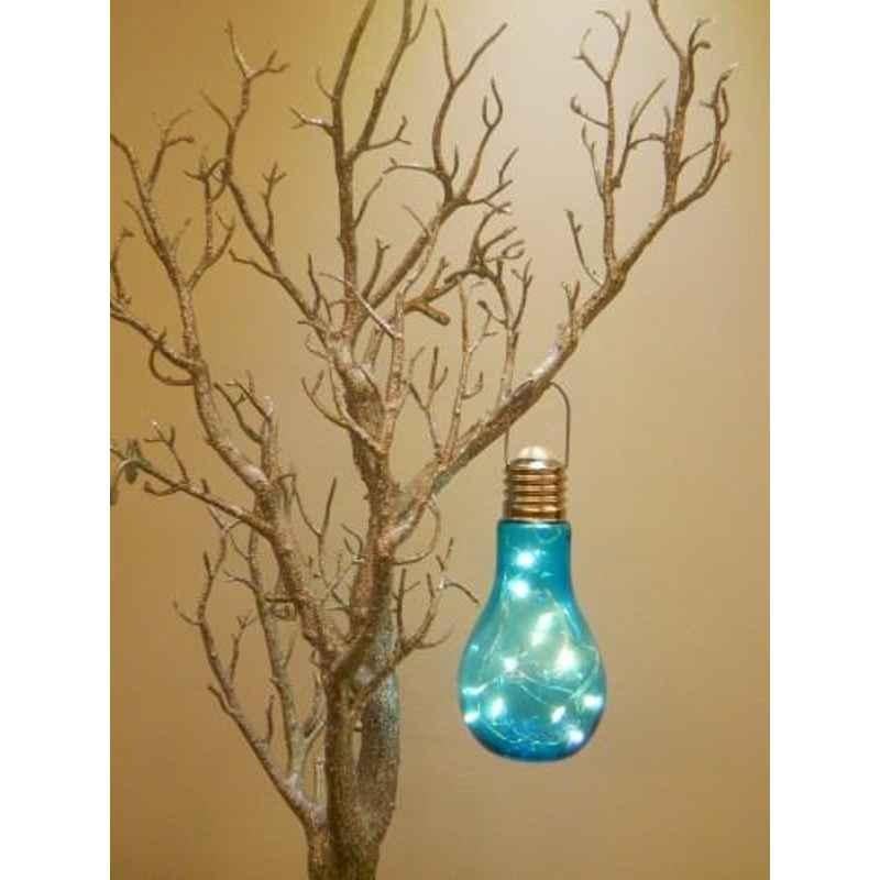 Tucasa Steel Battery Operated LED Hanging Cum Table Lamp with Blue Glass Shade, P3-C-3
