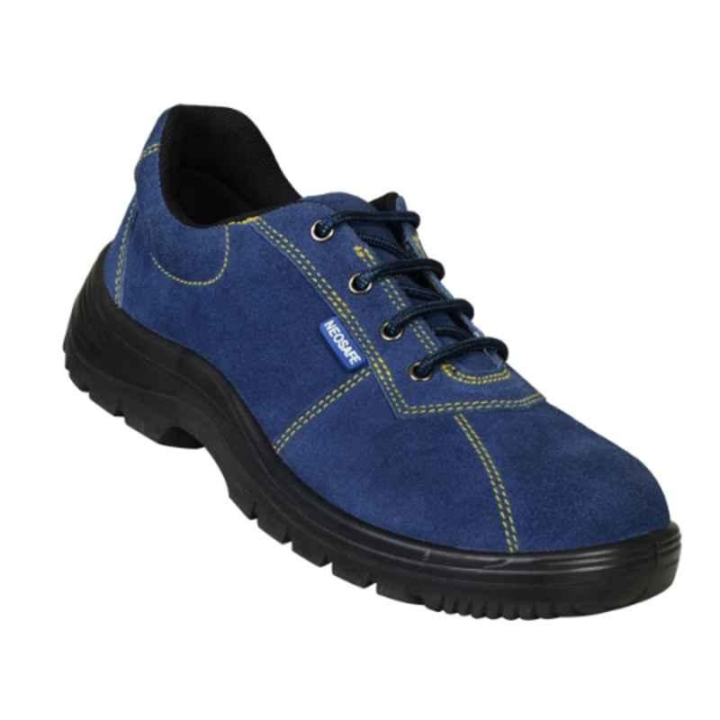 NEOSafe A1072 Leather Fiber Toe Blue Sports Work Safety Shoes, A1072Blue-10, Size 10
