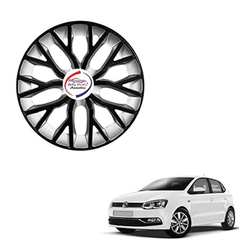 Auto Pearl 4 Pcs 15 inch ABS Black & Silver Hubcap Wheel Cover Set with Retention Ring for Volkswagen Polo Exquisite